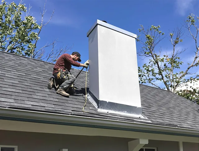 Jupiter Chimney Sweep team member finishing chimney construction in Jupiter, FL