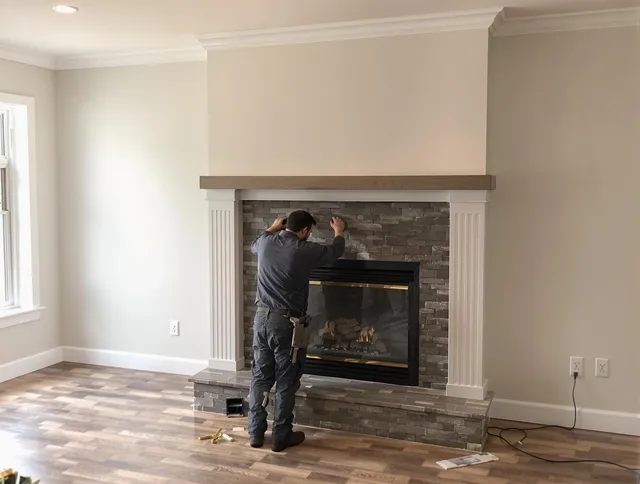 Jupiter Chimney Sweep finishing a custom fireplace install in Jupiter, FL